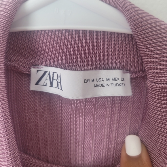 Zara sheer ribbed cinched purple plum sweater Zara Ribbed Knit Top in Purple - Picture 4 of 6